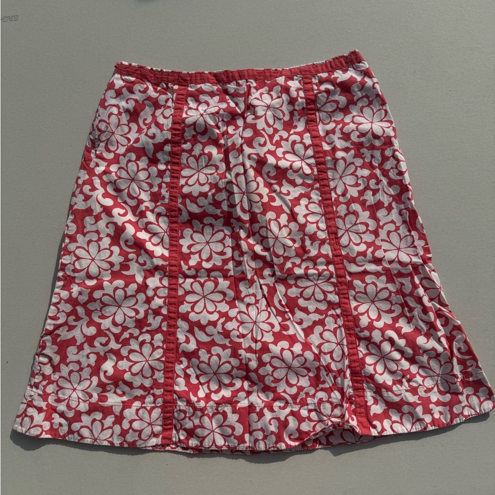 BODEN Coral-pink and White floral light cotton skirt (side zip)